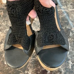 Womens black wedge sandals